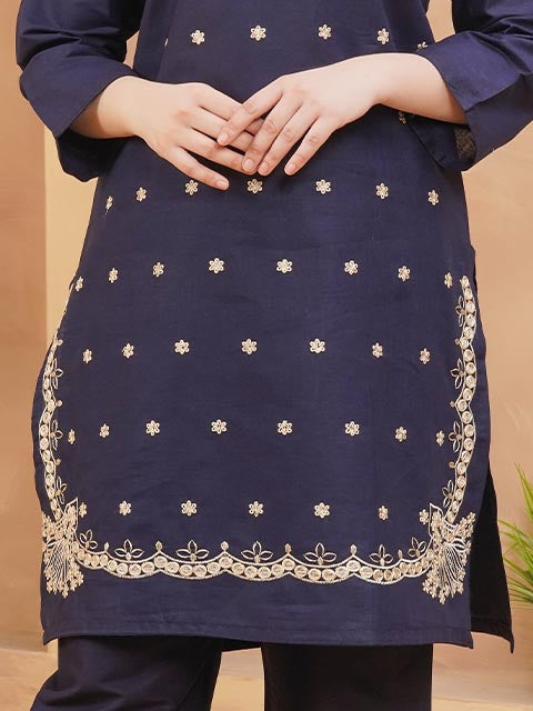 Navy Elegance Embroidered Dress