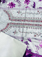 Load image into Gallery viewer, Elegant Floral Embroidered Fabric with Purple Accents