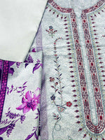Load image into Gallery viewer, Elegant Floral Embroidered Fabric with Purple Accents