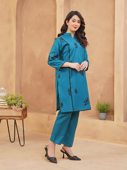 Teal Blossom Embroidered Dress