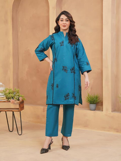 Teal Blossom Embroidered Dress