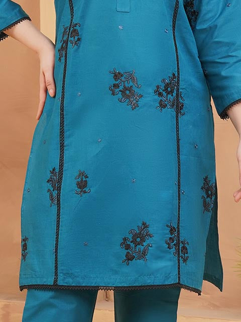 Teal Blossom Embroidered Dress