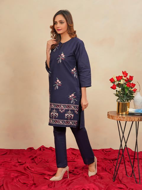 Navy Charm Embroidered Dress