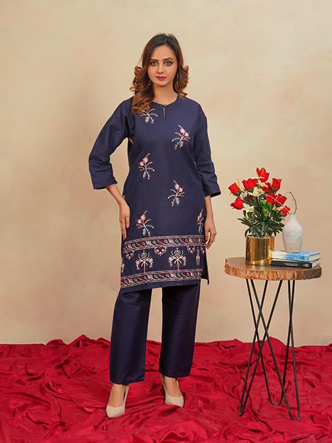 Navy Charm Embroidered Dress