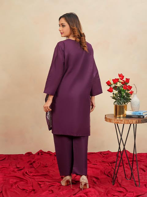 Purple Elegance Embroidered Dress