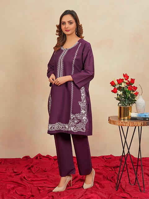 Purple Elegance Embroidered Dress