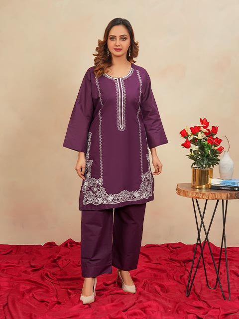 Purple Elegance Embroidered Dress