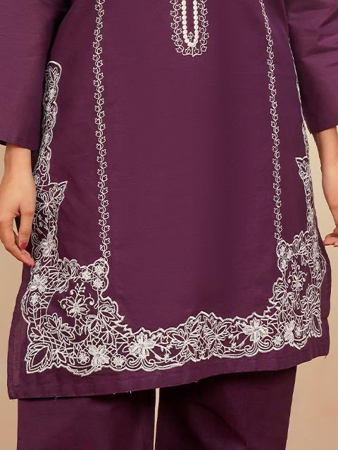 Purple Elegance Embroidered Dress