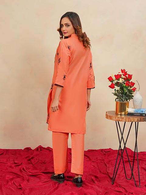 Peach Blossom Embroidered Dress