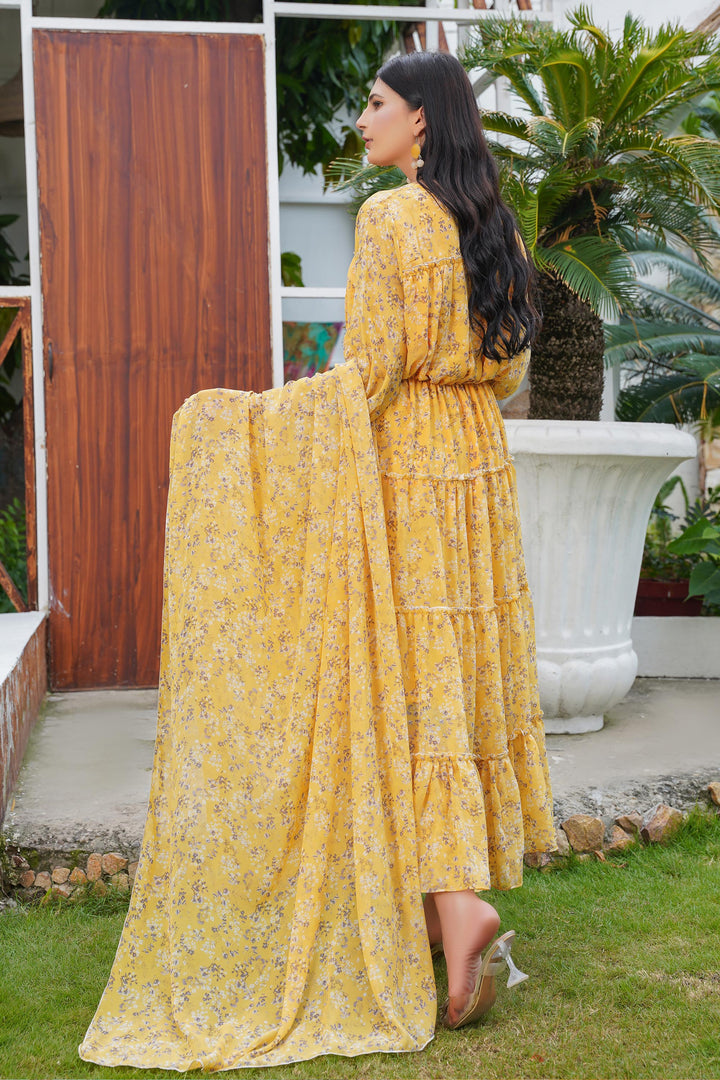 Yellow Pleats Maxi – Hareem Fatima Online1