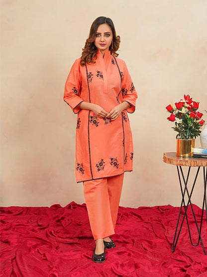 Peach Blossom Embroidered Dress