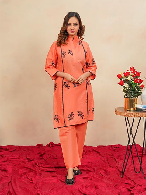 Peach Blossom Embroidered Dress
