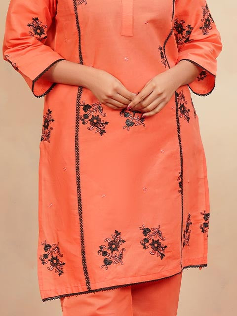 Peach Blossom Embroidered Dress