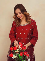 Load image into Gallery viewer, Maroon Glam Embroidered Dess
