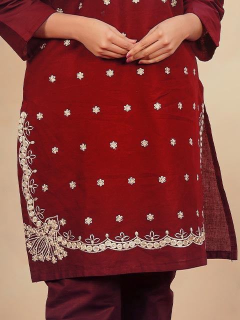 Maroon Glam Embroidered Dess