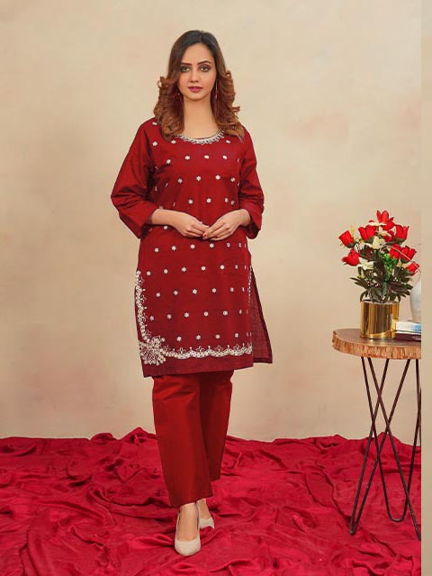 Maroon Glam Embroidered Dess