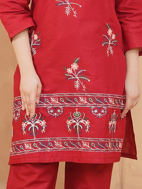 Maroon Blossom Embroidered Dress