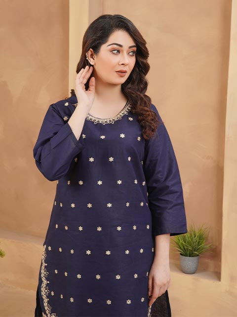 Navy Elegance Embroidered Dress