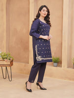 Load image into Gallery viewer, Navy Elegance Embroidered Dress
