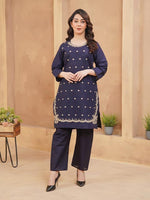 Load image into Gallery viewer, Navy Elegance Embroidered Dress
