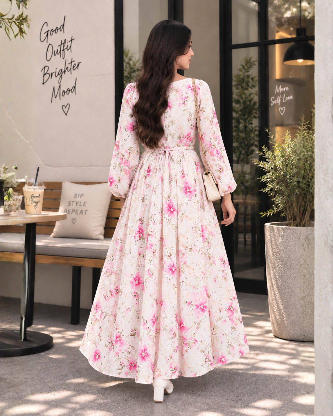 Blush Serenade Pink Floral Chiffon Maxi Dress