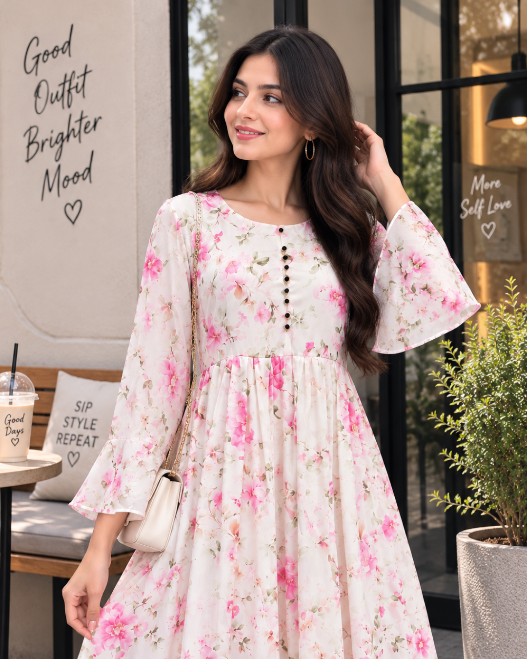Blush Serenade Pink Floral Chiffon Maxi Dress