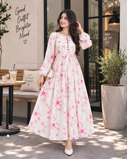Blush Serenade Pink Floral Chiffon Maxi Dress