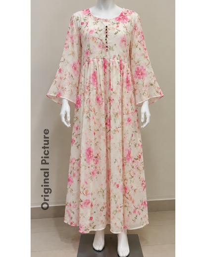 Blush Serenade Pink Floral Chiffon Maxi Dress