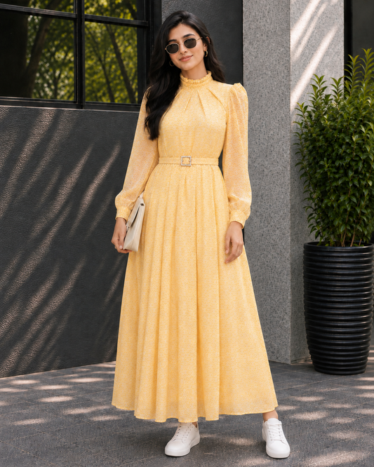 Buttercream Bloom Chiffon Maxi Dress with Attached Inner