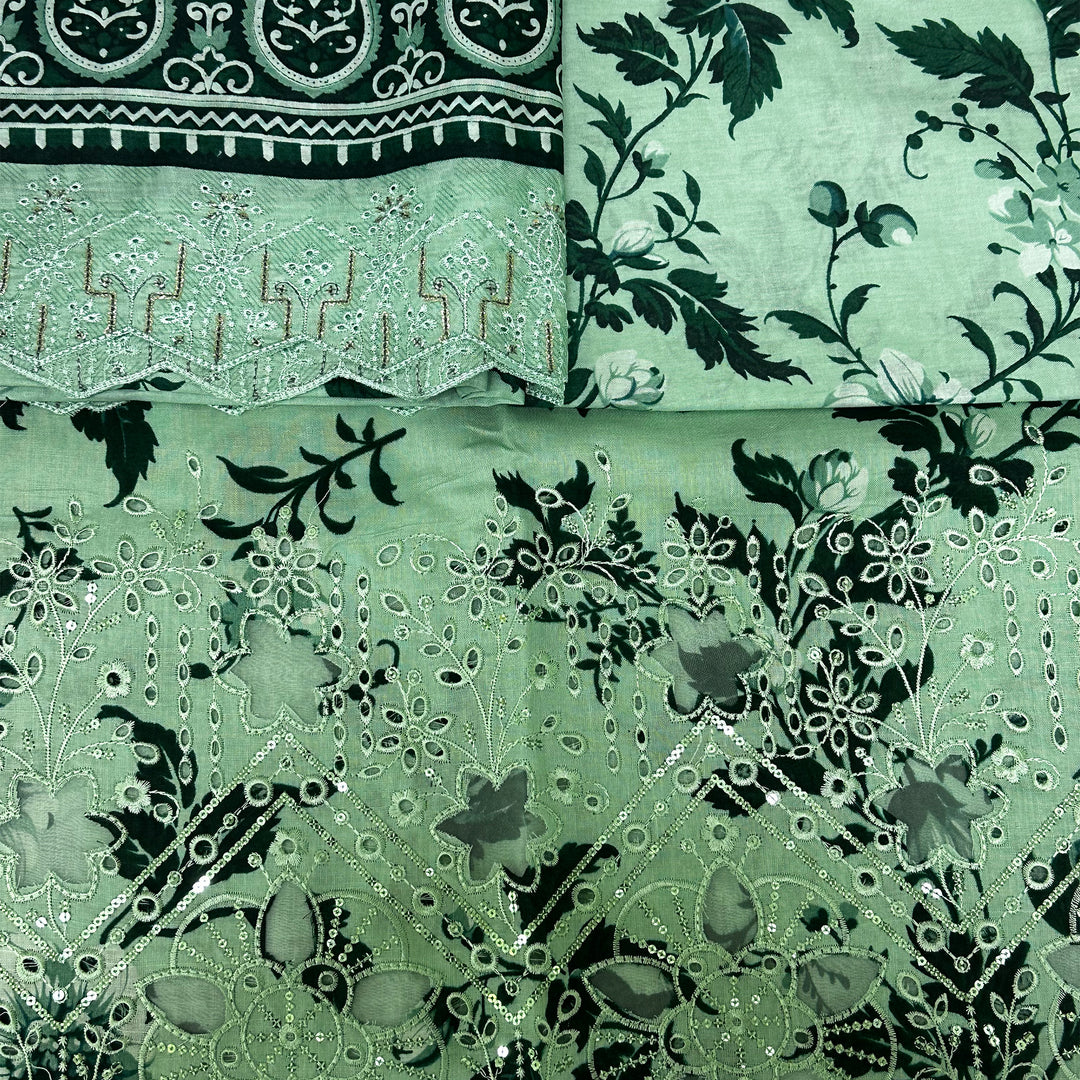 Mint Green Floral Embroidered Fabric with Sequin Detailing