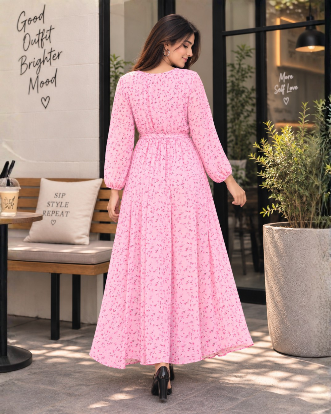Rose Confetti Pink Floral Chiffon Maxi Dress
