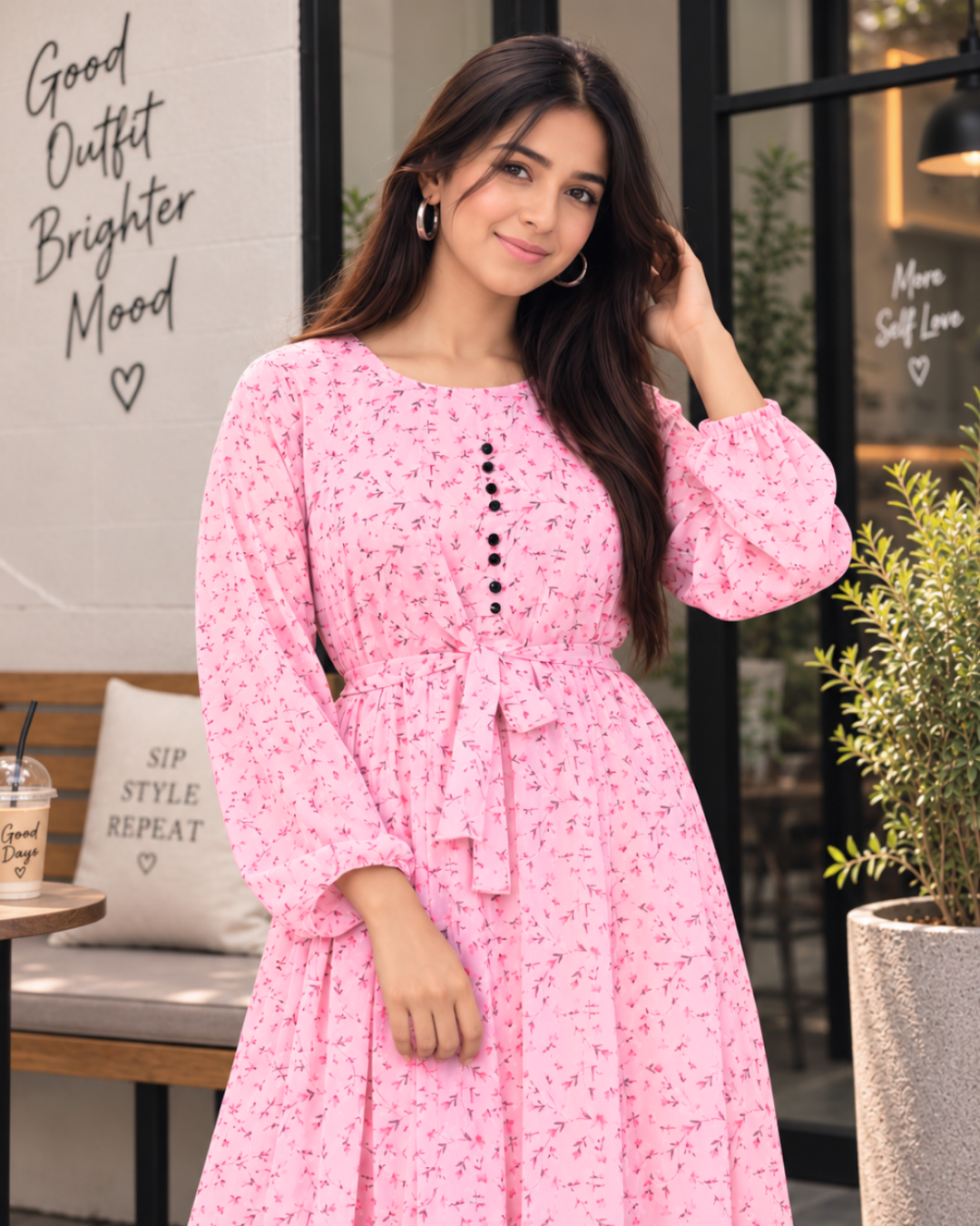 Rose Confetti Pink Floral Chiffon Maxi Dress