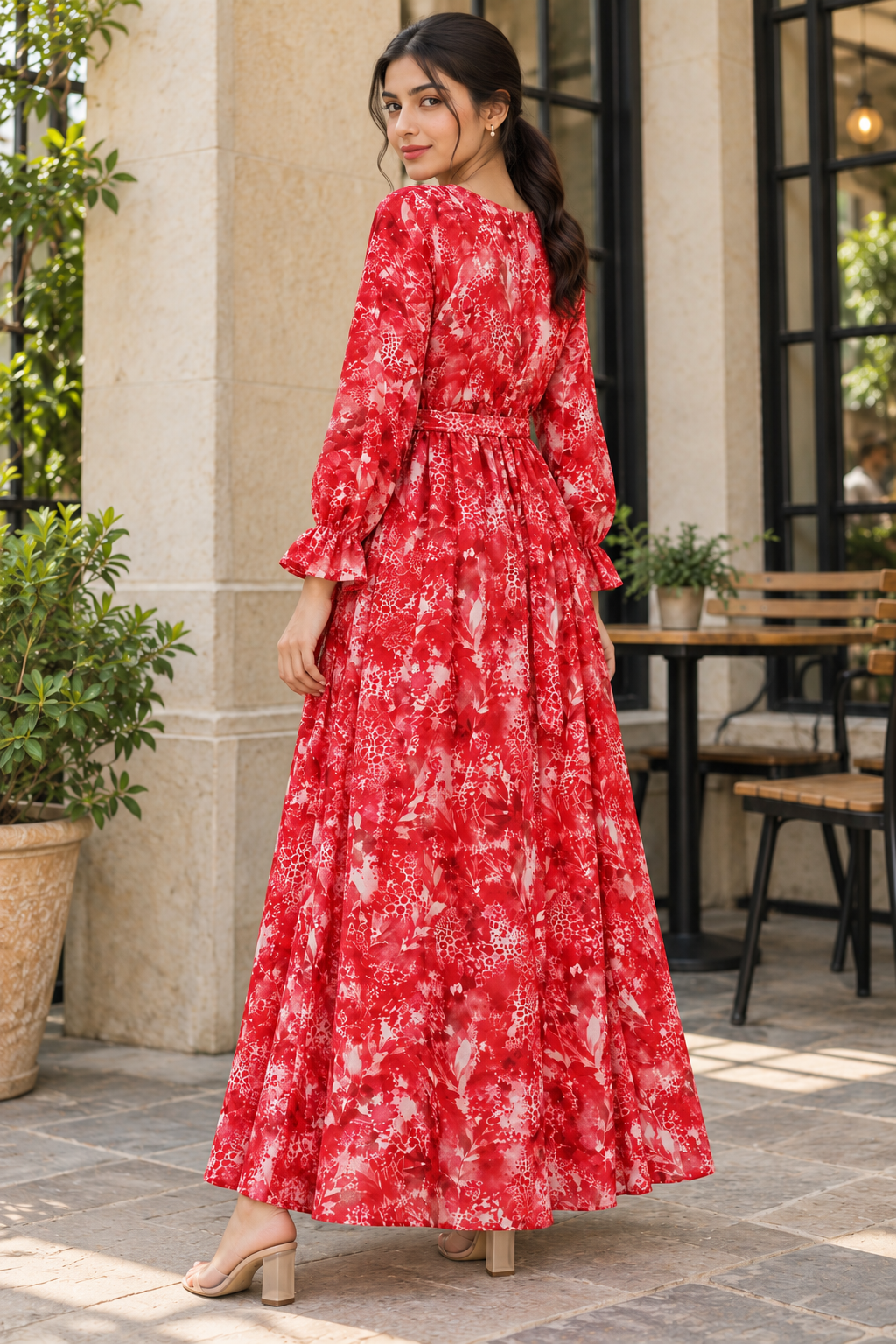 Ruby Mirage Red Printed Ready-to-Wear Maxi Dress