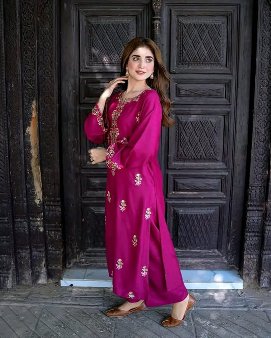 Magenta Heritage Embroidered Kurta Set