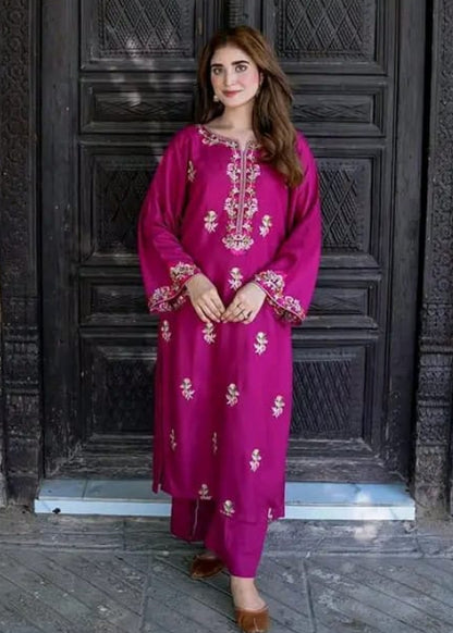Magenta Heritage Embroidered Kurta Set