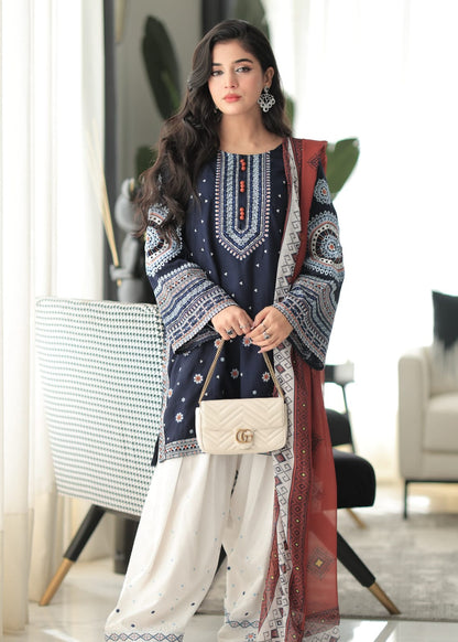 Noor Navy Cotton Embroidered Kurta