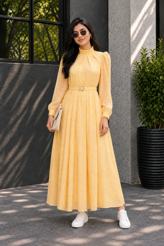 Buttercream Bloom Chiffon Maxi Dress with Attached Inner