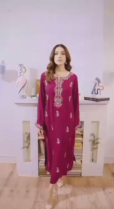 Magenta Heritage Embroidered Kurta Set